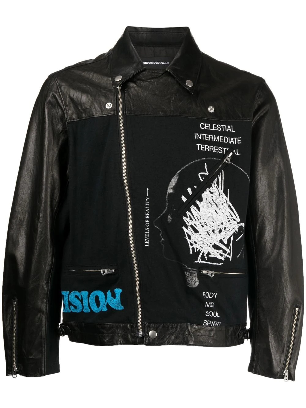 graphic-print leather biker jacket - 1