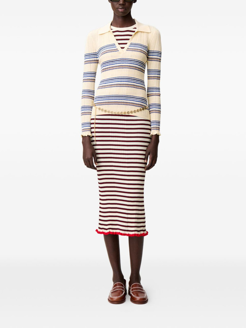 Claudie Pierlot striped ruffled polo top outlook