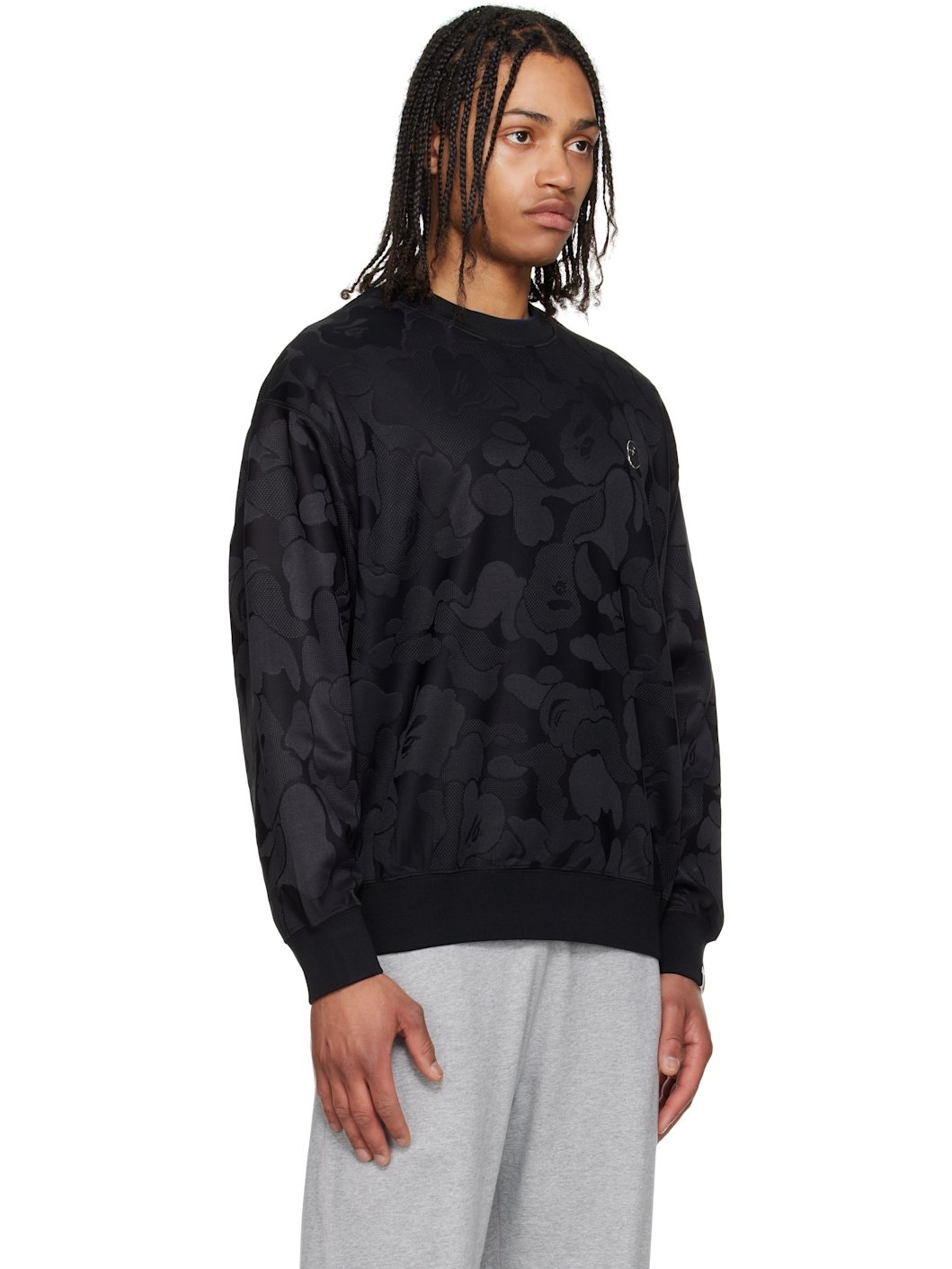 Black Solid Camo Jacquard One Point Sweatshirt - 2