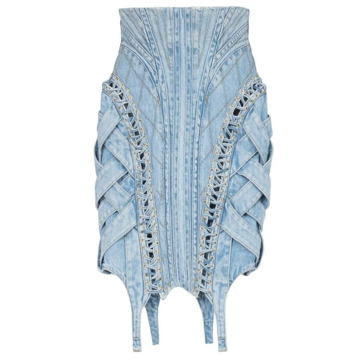 High-waist Lace-up Denim Skirt - 1