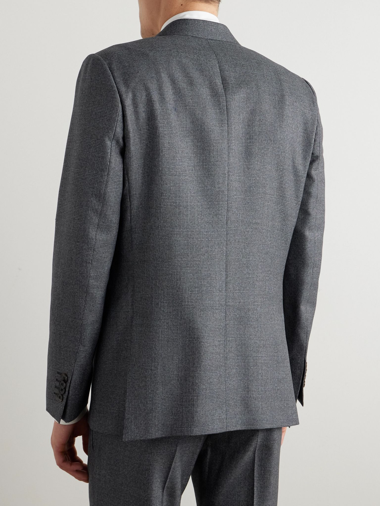 Prince of Wales Checked Wool Blazer Gray - 3