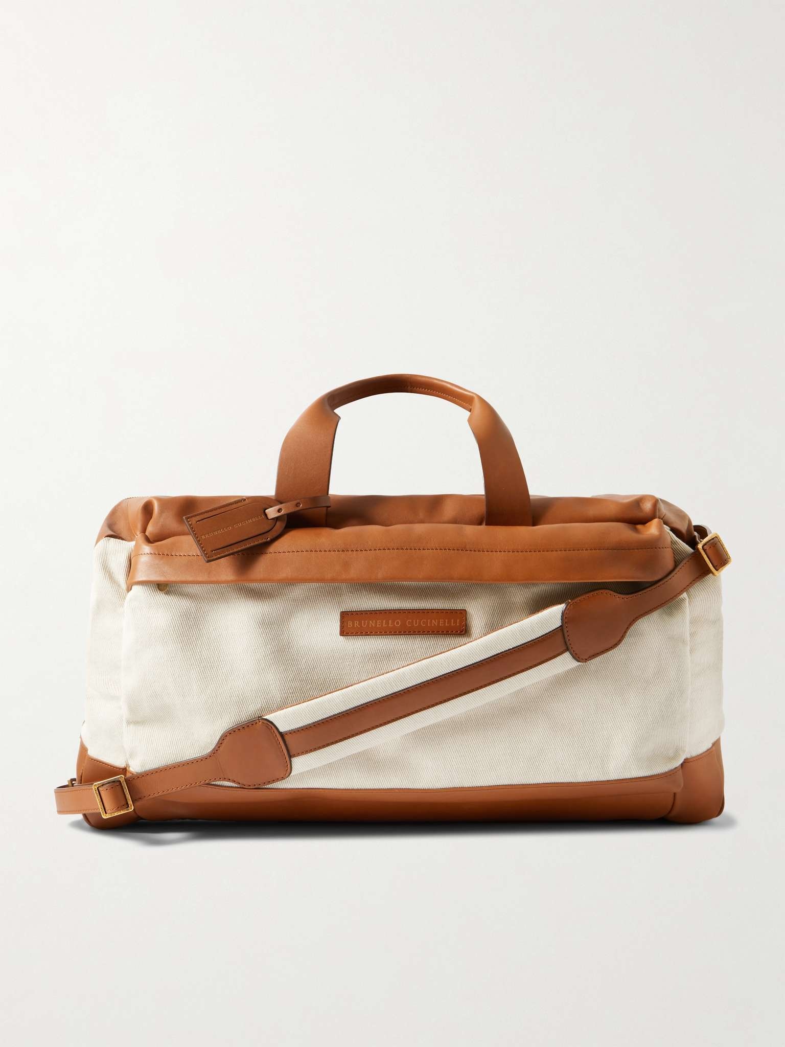 Leather-Trimmed Cotton and Linen-Blend Canvas Duffle Bag - 1