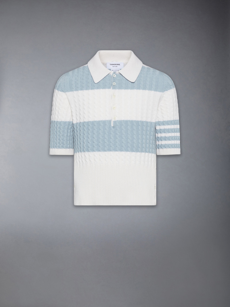 CASHMERE BABY CABLE STITCH 4-BAR RUGBY STRIPE POLO 1