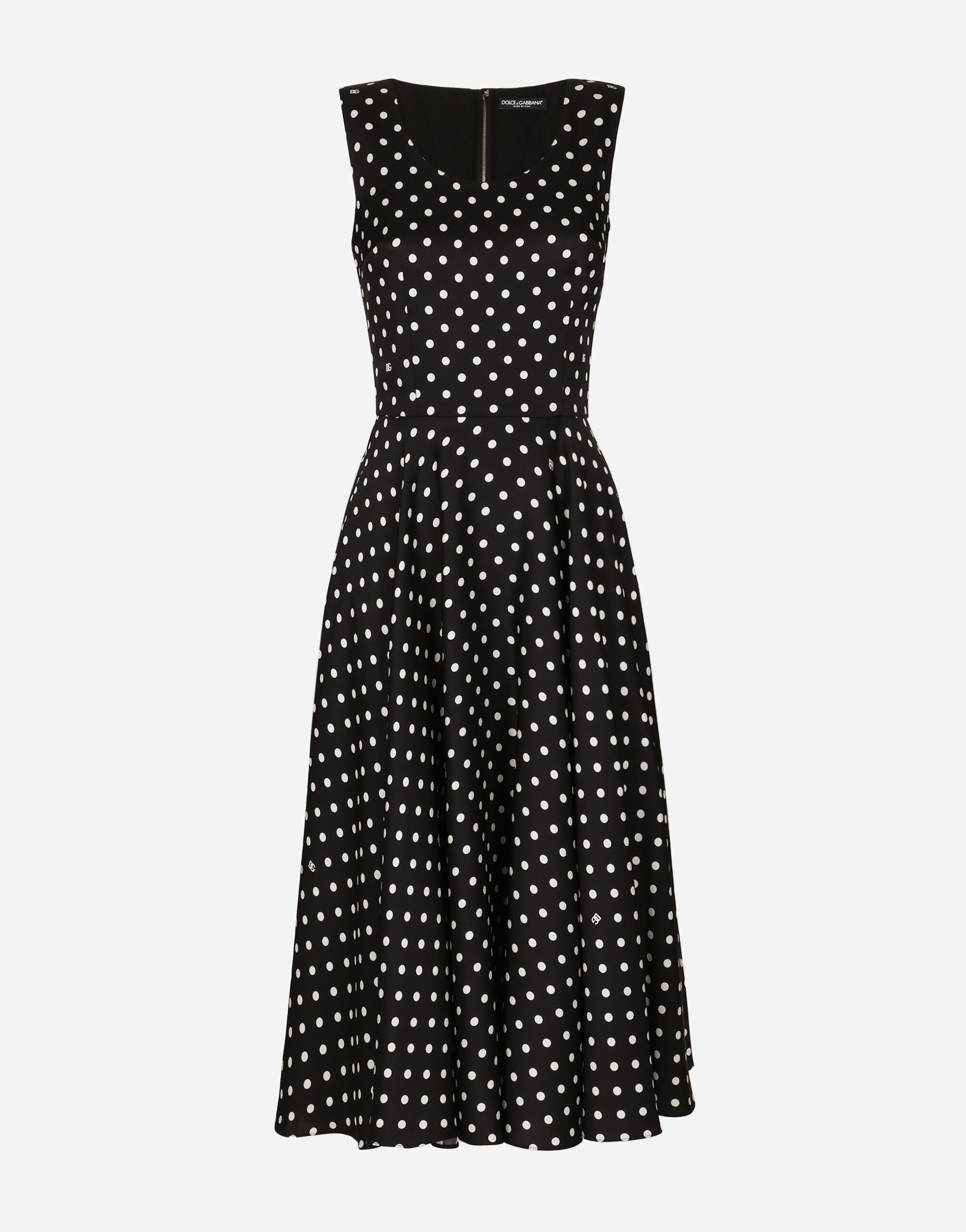 Silk charmeuse calf-length circle-skirt dress with polka-dot print - 1