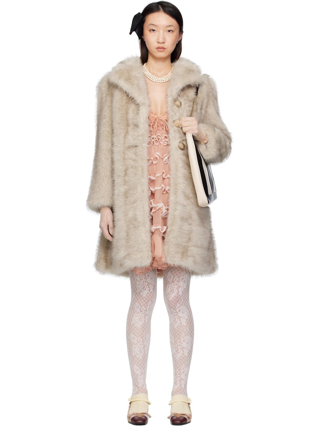 Beige Button Faux-Fur Coat - 1
