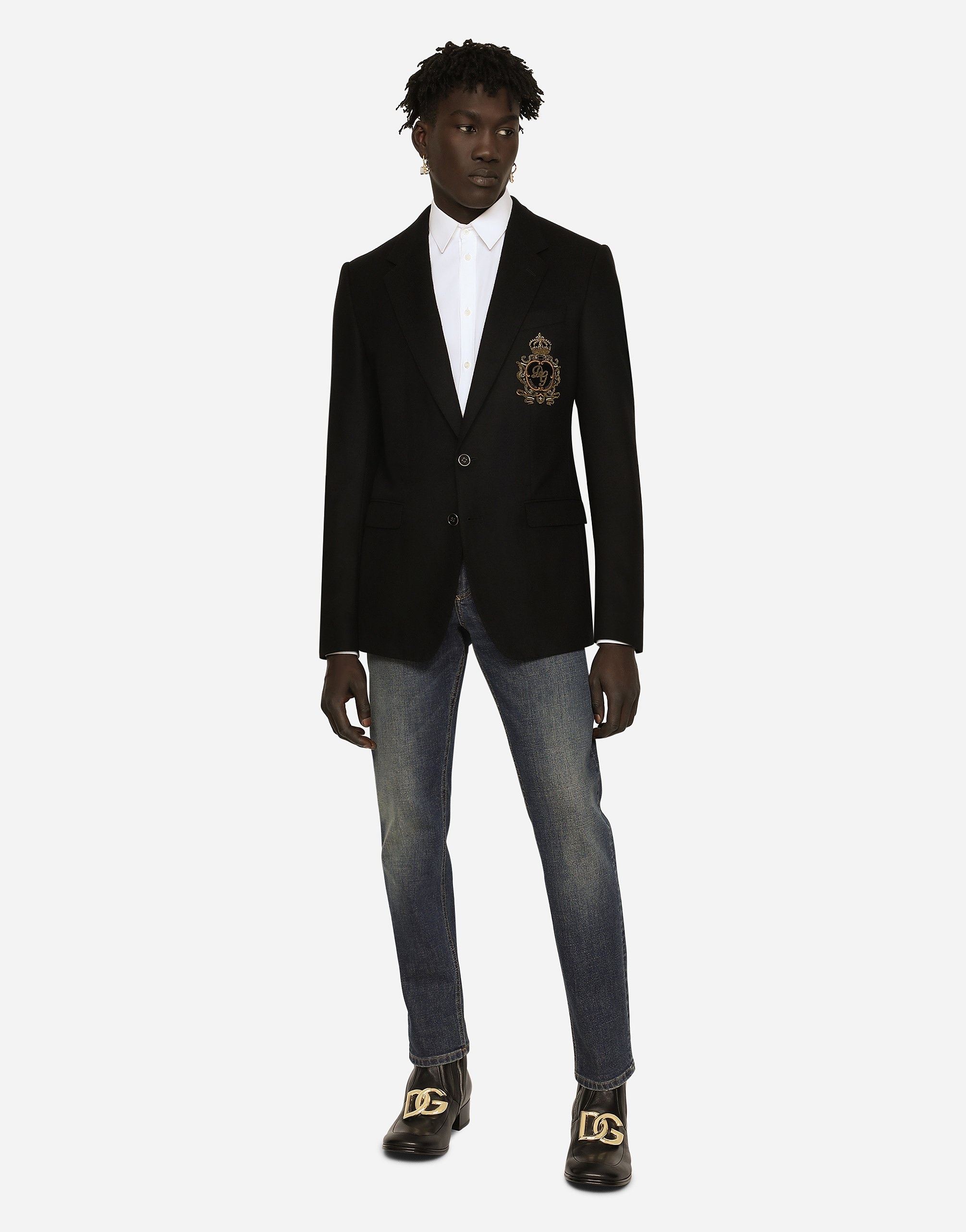 Single-breasted wool and cashmere jacket with DG patch - 2