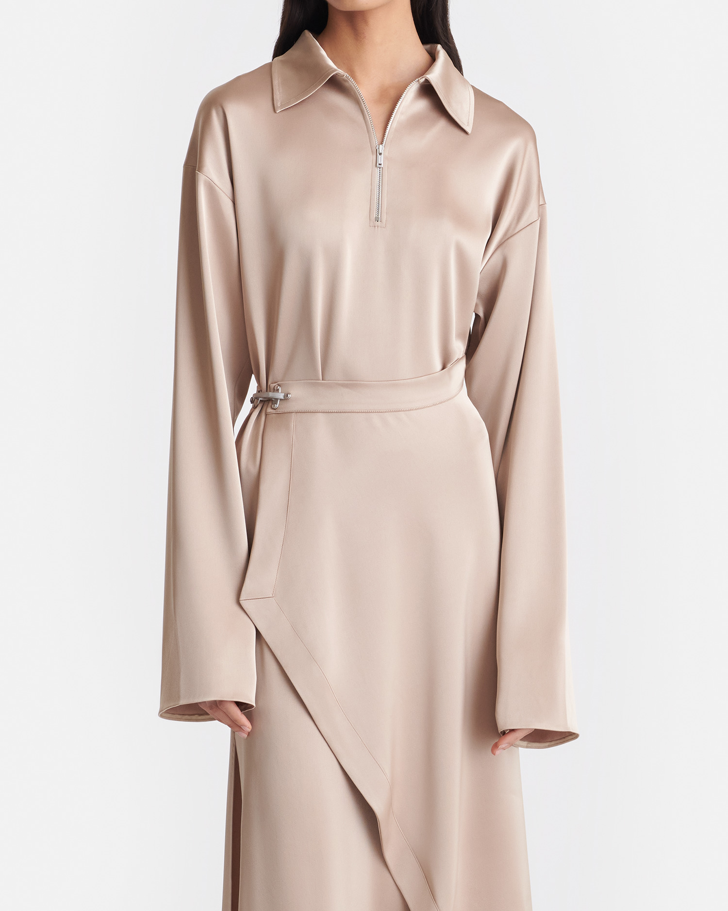 Draped Slip Satin Midi Dress - 2