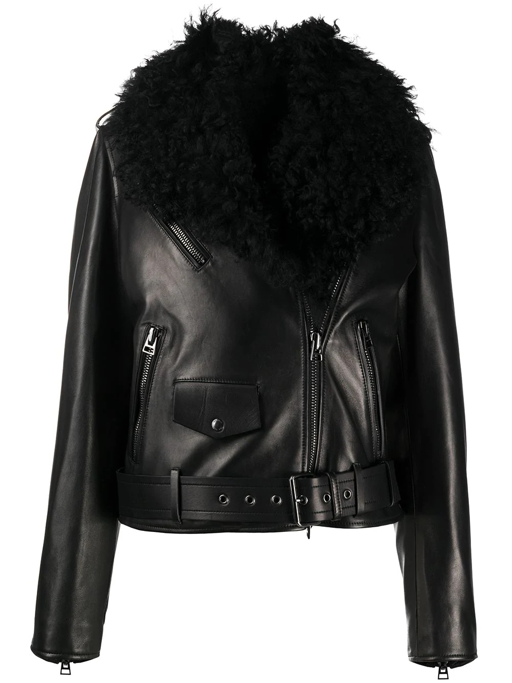 removable shearling collar biker jacket - 1