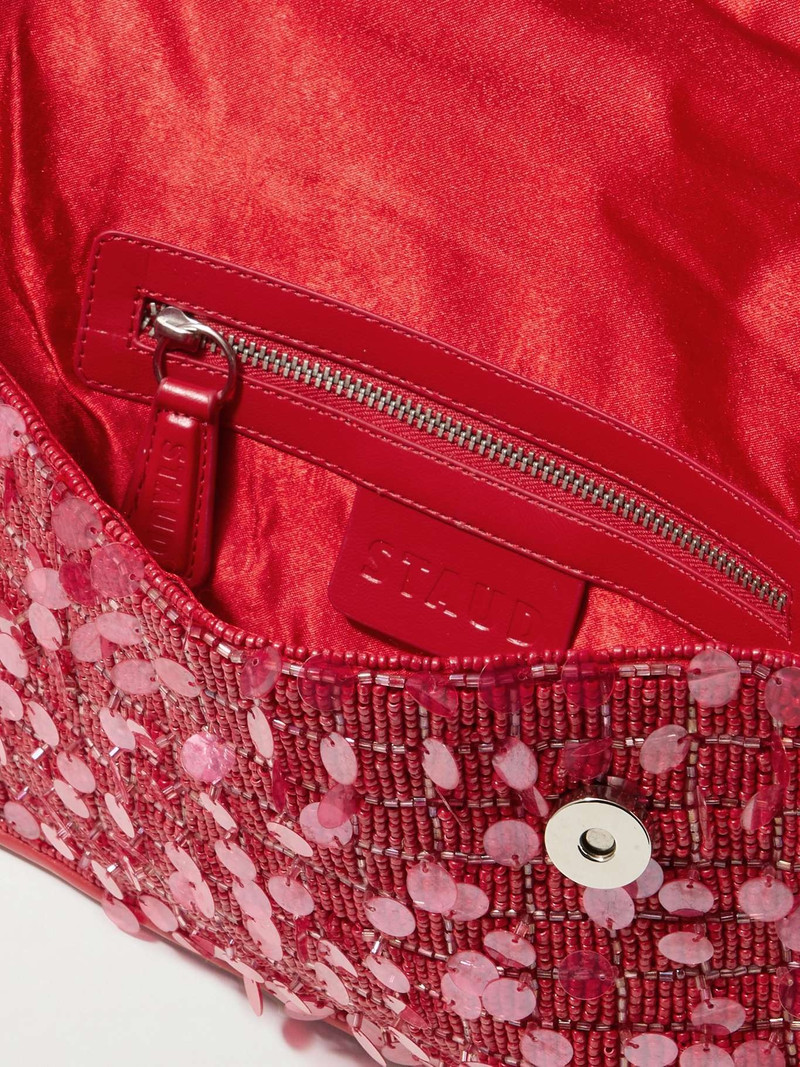 Tommy faux leather-trimmed embellished satin shoulder bag 5