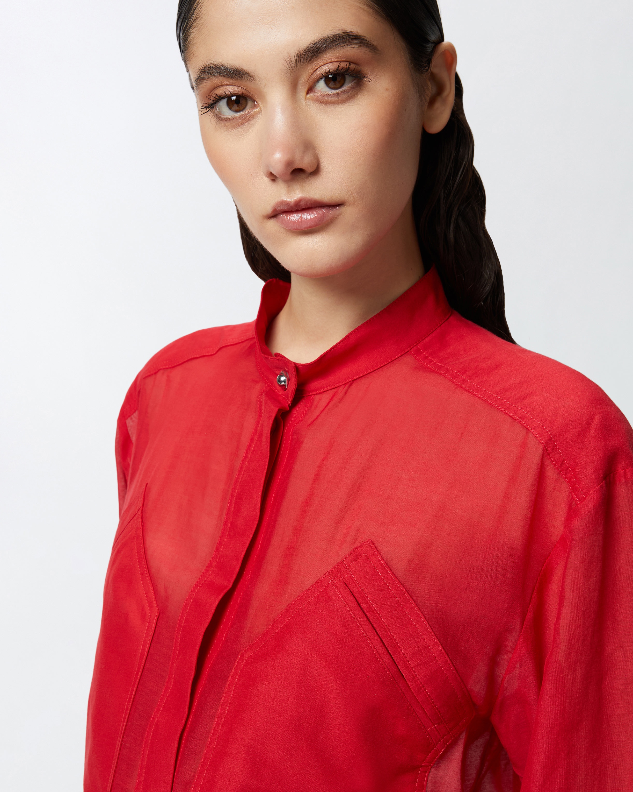 MANDARIN COLLAR SHIRT IN COTTON AND SILK - 5