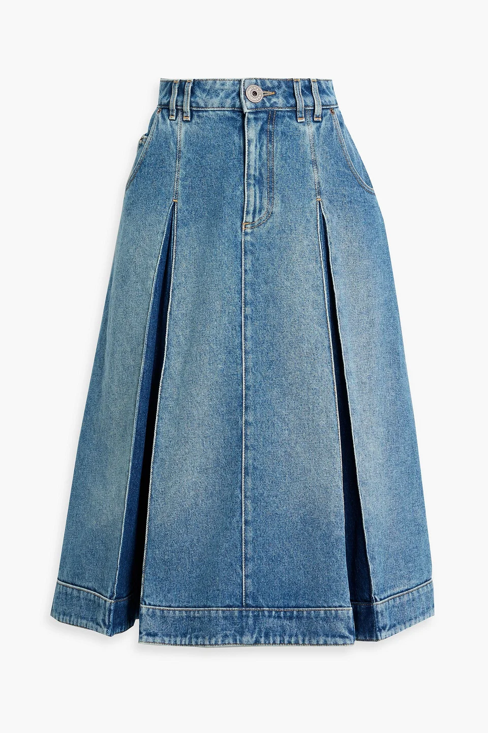 Pleated denim midi skirt - 1