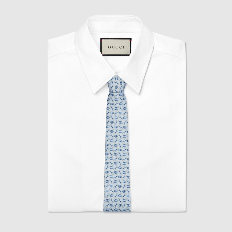 GUCCI Stirrup Interlocking G print silk tie outlook