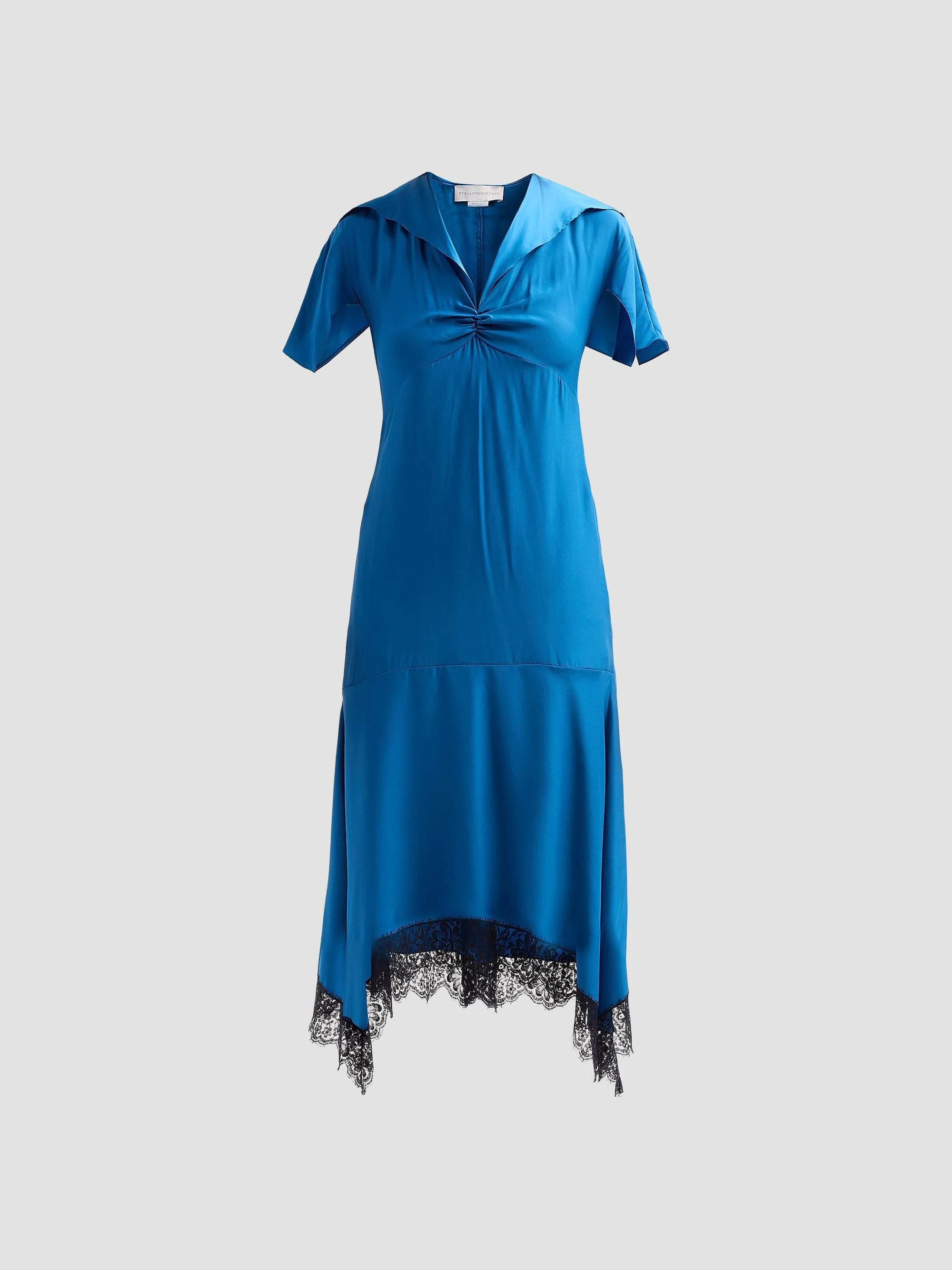 Women's Lace Handkerchief-Hem Silk Midi-Dress - Cobalt - 1