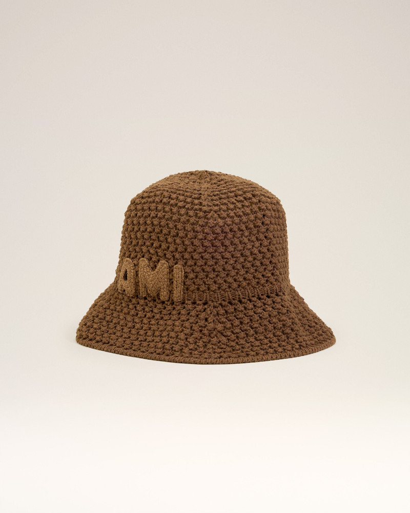 BROWN COTTON KNITTED AMI PATCH BUCKET HAT 1