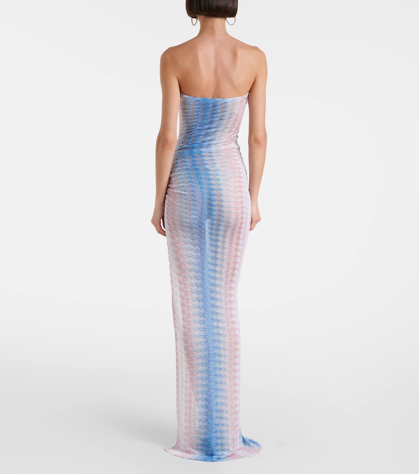 Zig Zag semi-sheer strapless maxi dress - 3