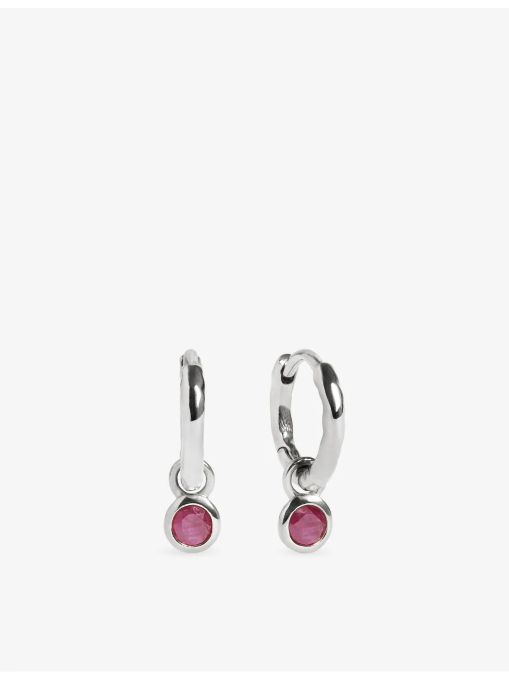 July Birthstone Sterling-Silver and Ruby Huggie Earrings - 1