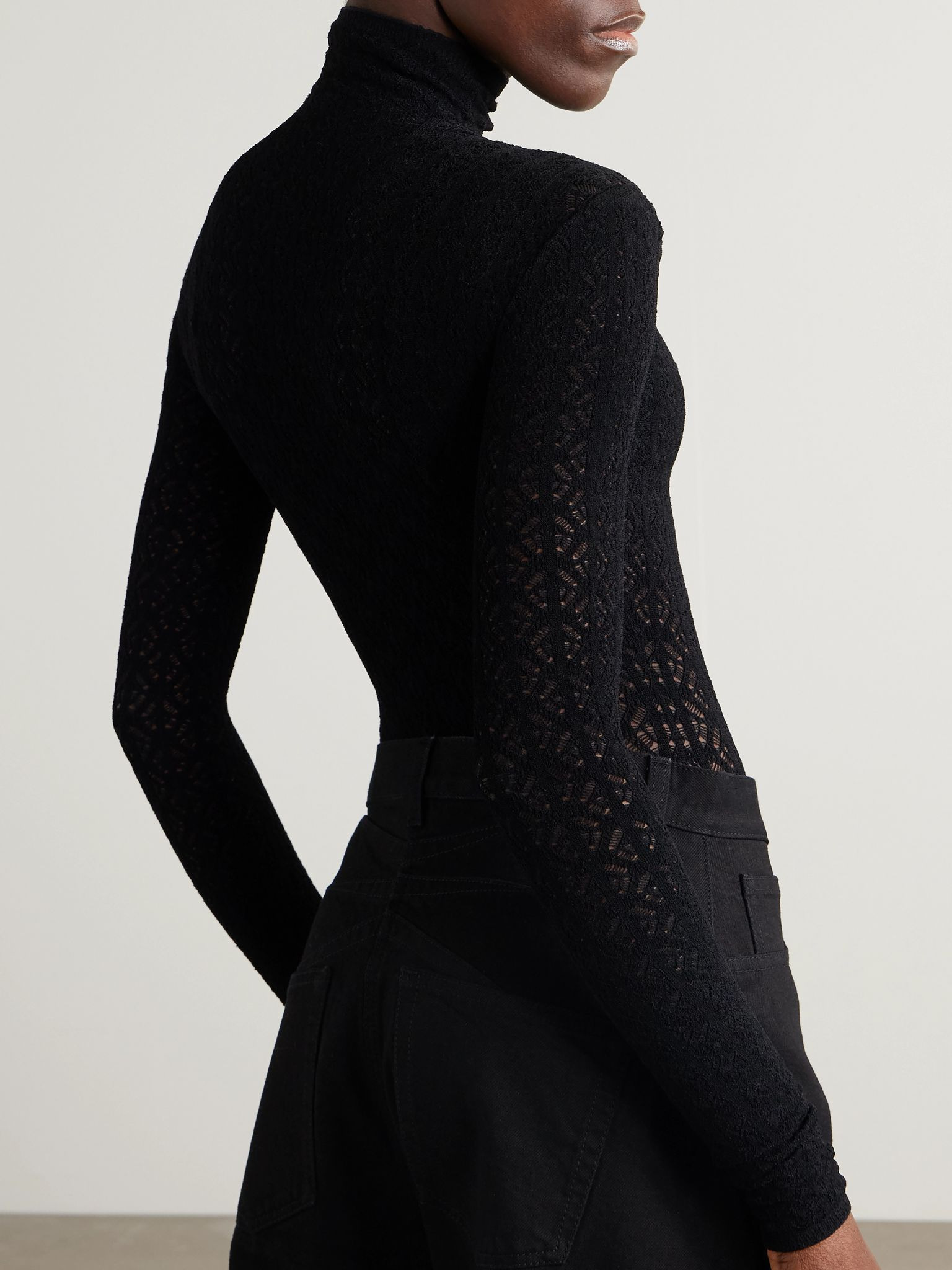 Open-knit turtleneck bodysuit Black - 4
