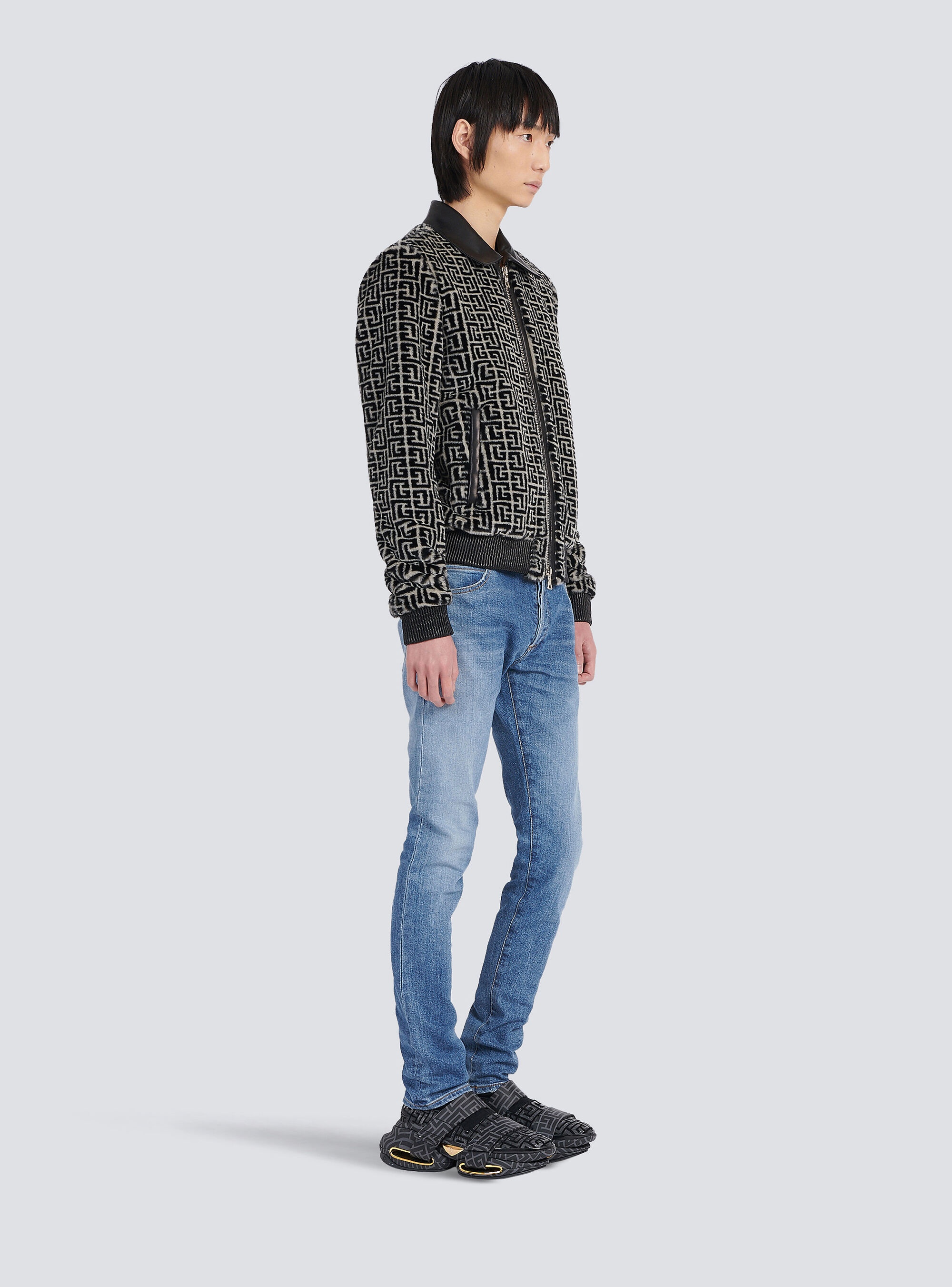 Faux fur bomber jacket with Balmain monogram - 5