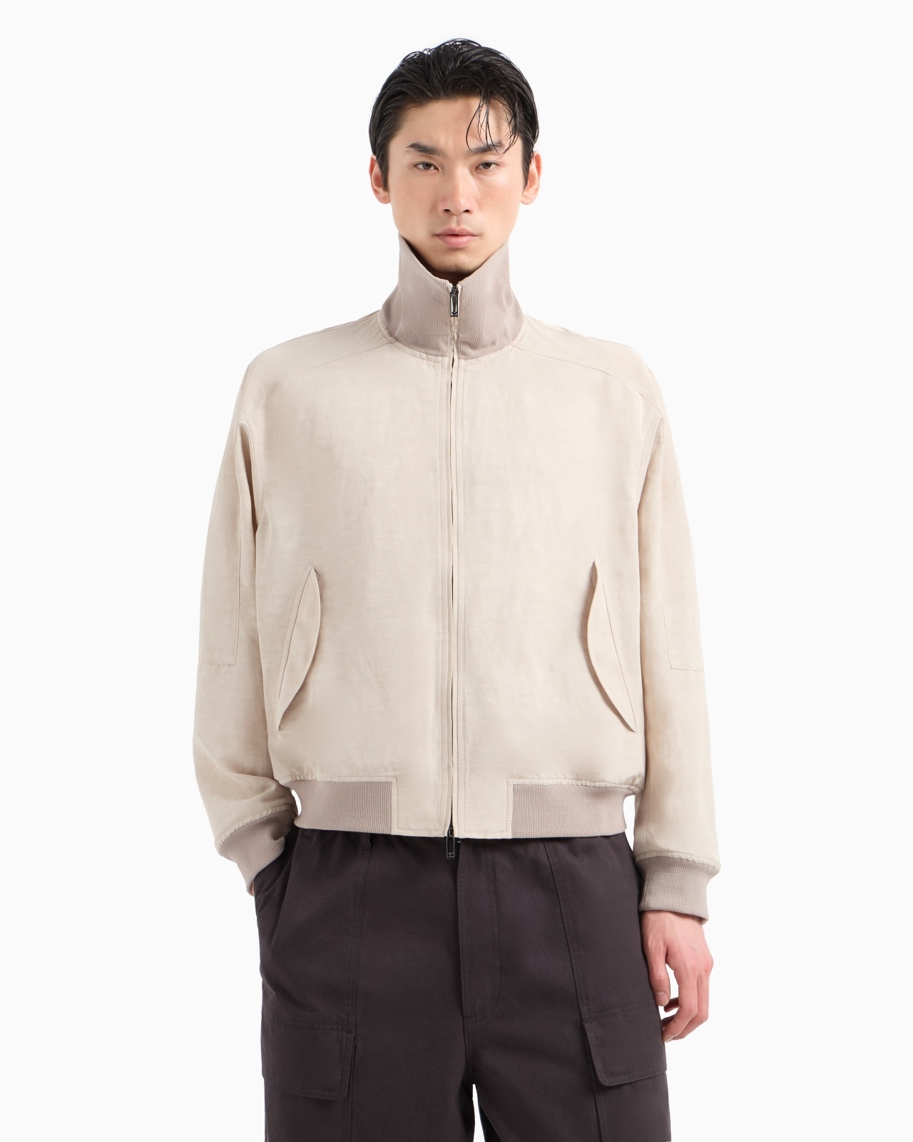 LINEN-BLEND BLOUSON WITH ZIP - 4