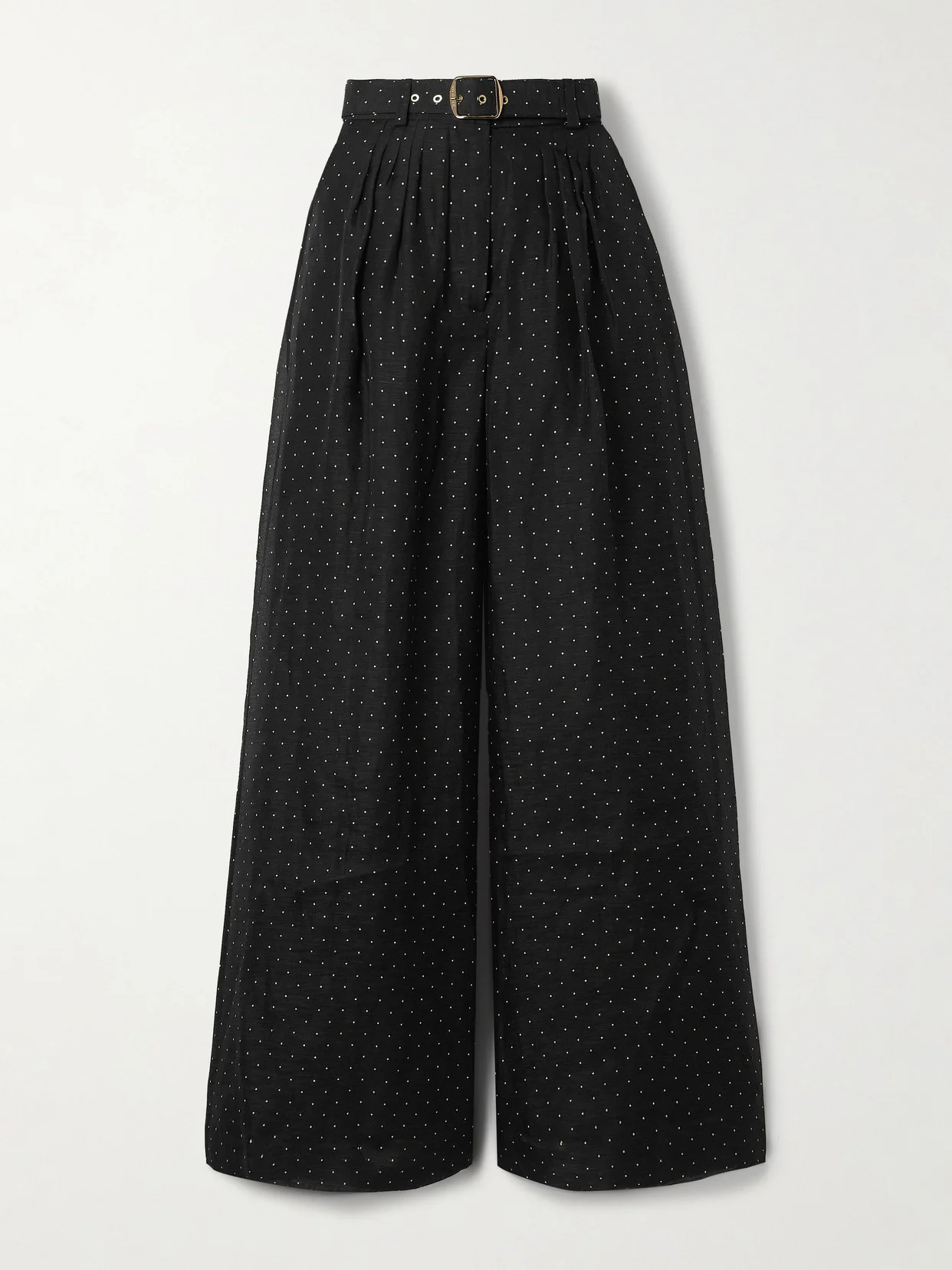Belted Pleated Polka-dot Linen And Silk-blend Organza Wide-leg Pants - 1