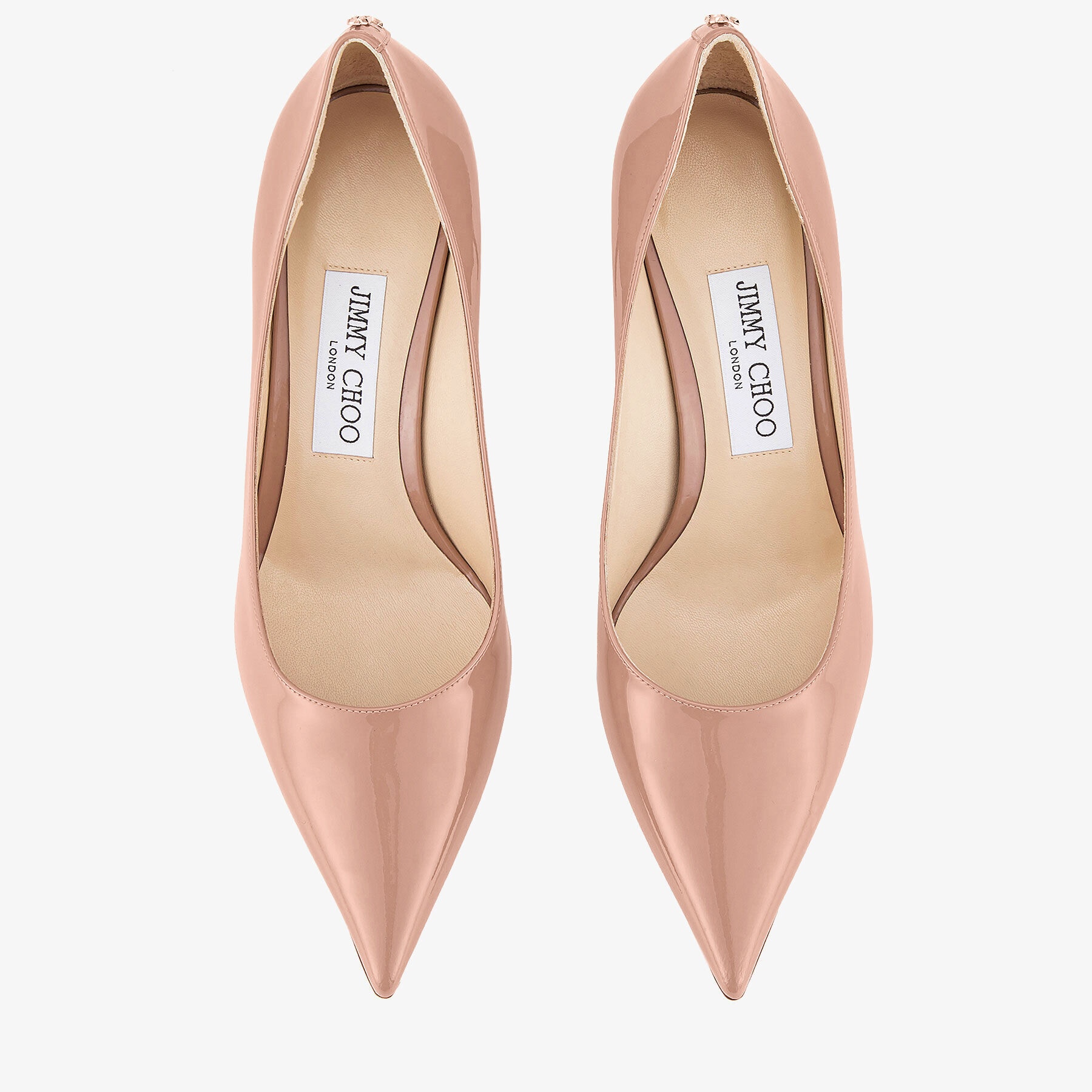 JIMMY CHOO Love 65 Ballet-Pink Patent-Leather Pumps with JC Emblem 