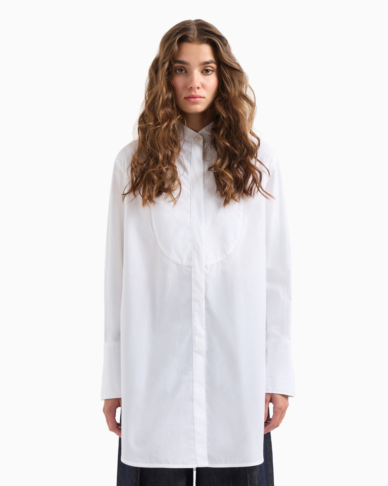 Oversized cotton shirt with plastron - 4