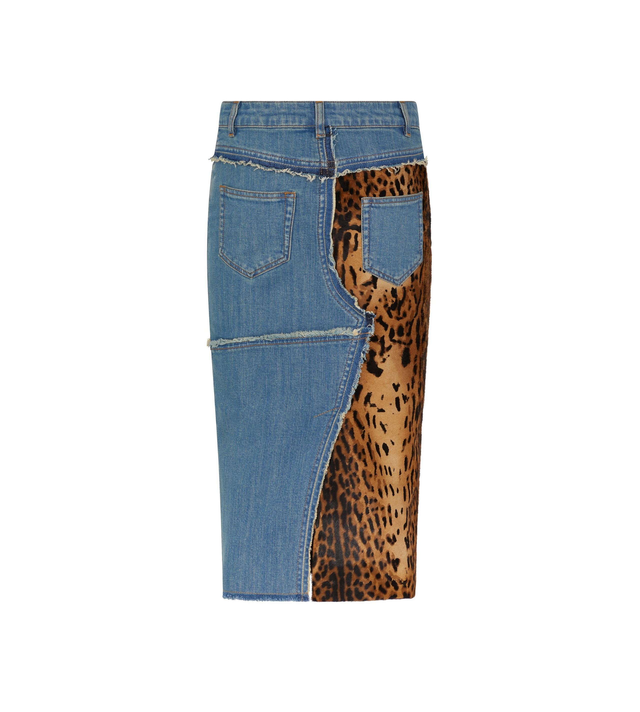 DENIM & CALF HAIR PENCIL SKIRT - 2