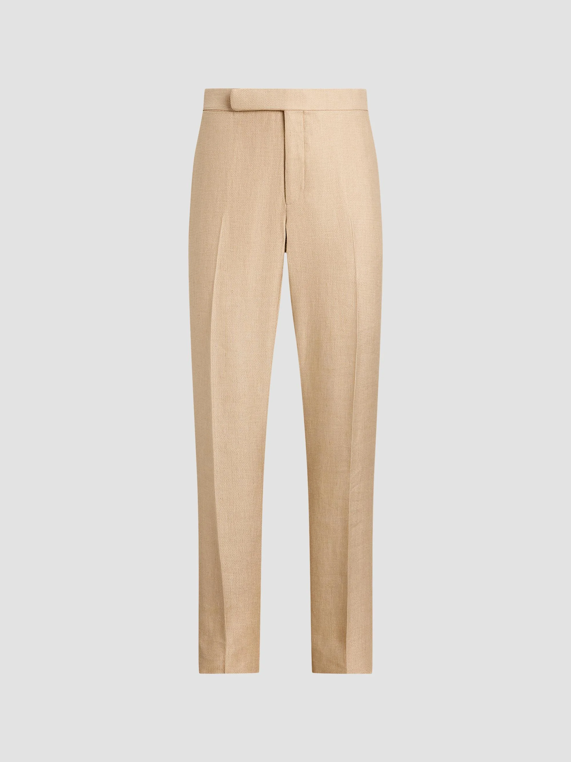 Men's Flat Front Silk-Cotton-Linen Trousers - Tan - 1