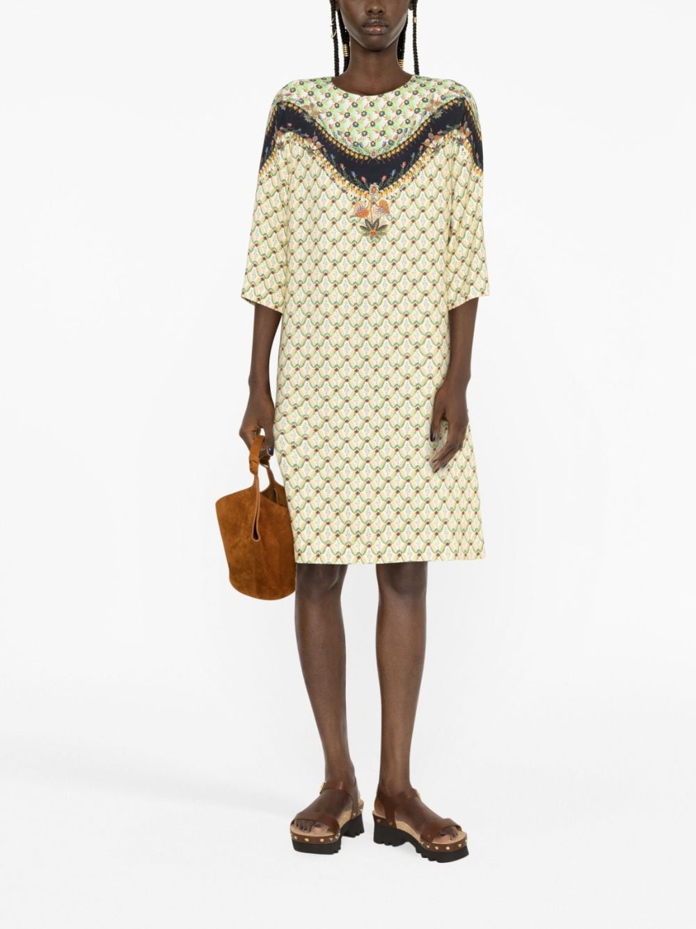 mix-print shift dress - 2