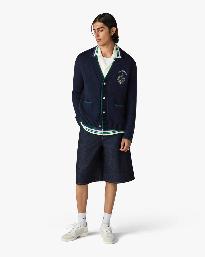 CASABLANCA Black Hotel Emblem Embroidered Wool Cardigan | Casablanca Paris outlook