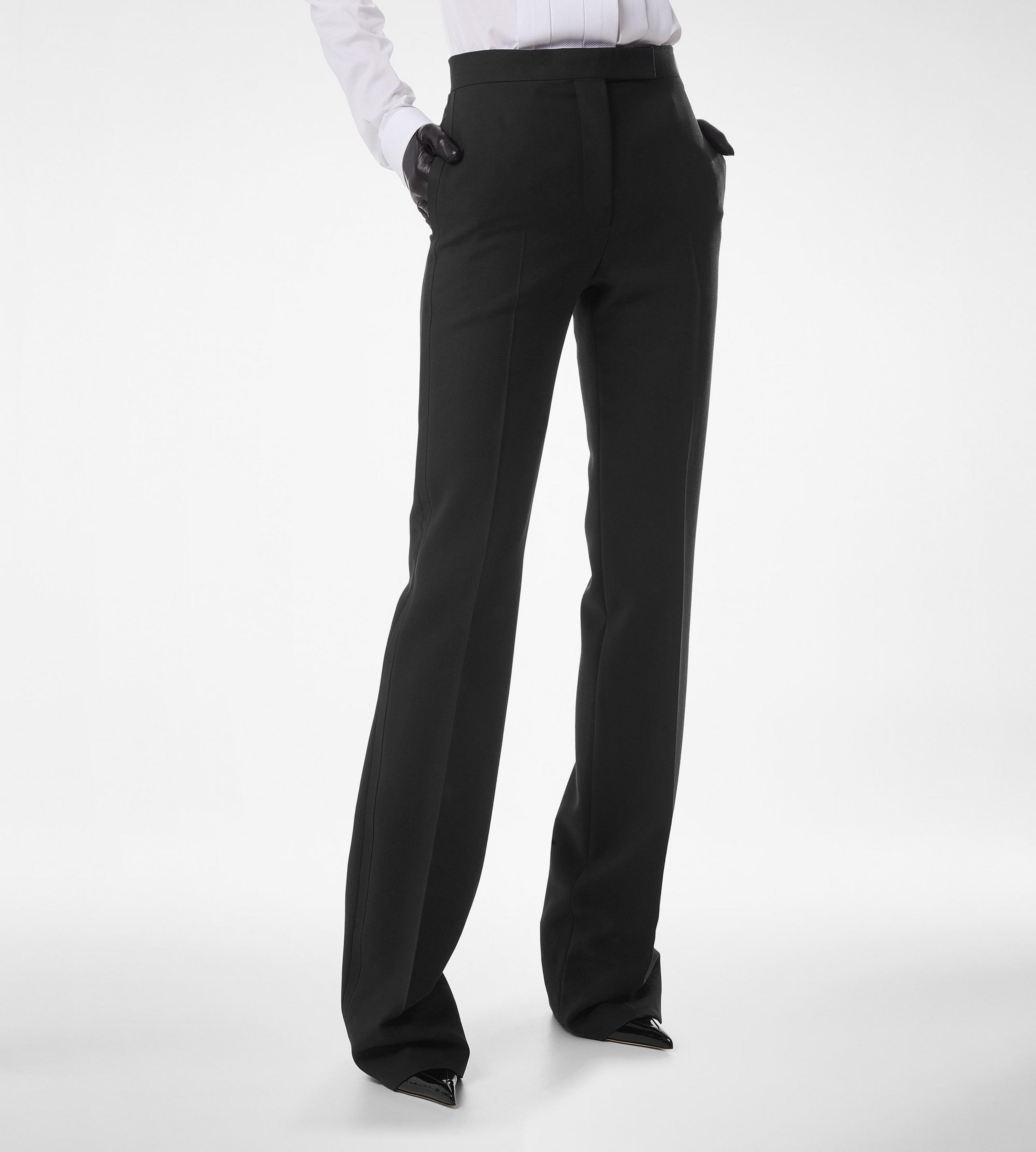 WOOL SILK BLEND TAILORED TUXEDO STRAIGHT PANTS - 4