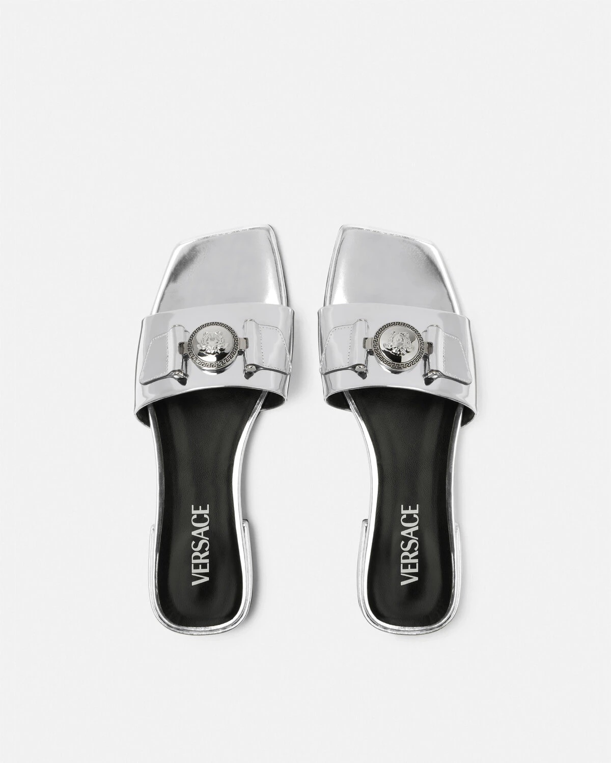 Medusa Buckle Metallic Flat Sandals - 3