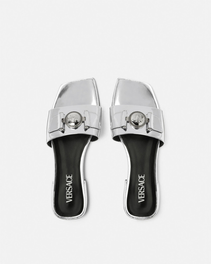 Medusa Buckle Metallic Flat Sandals 3