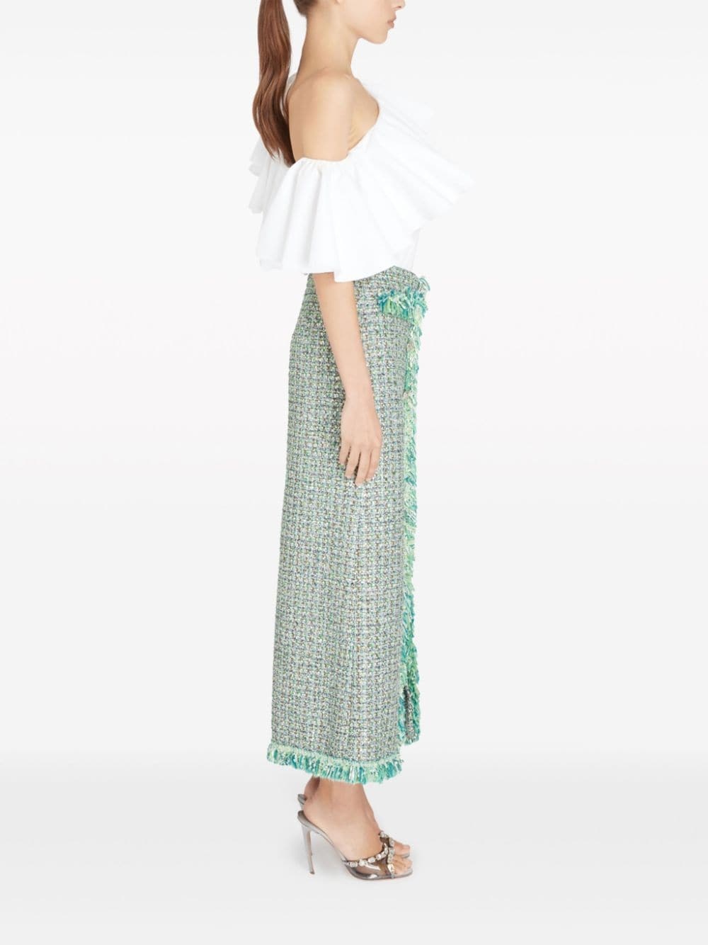 frayed-detail tweed skirt - 4