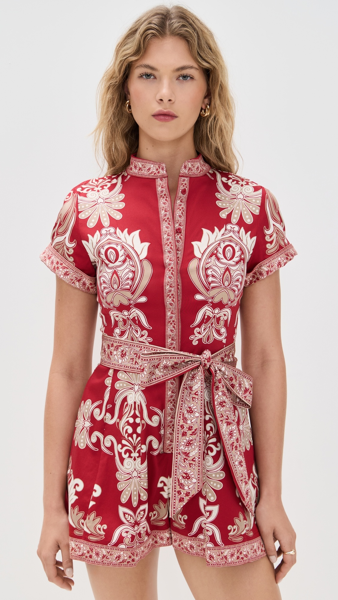 Lucy Roll Sleeve Button Down Romper - 6