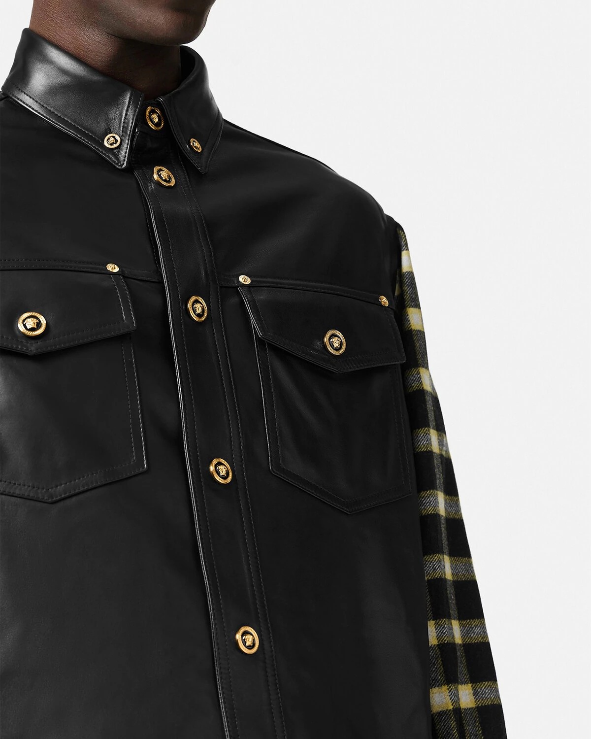 Medusa Checked Leather Blouson Jacket - 5