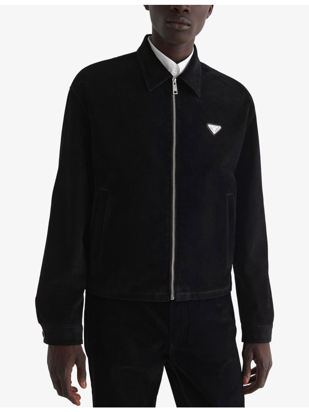 Triangle-Logo Cotton Velvet Blouson Jacket - 5
