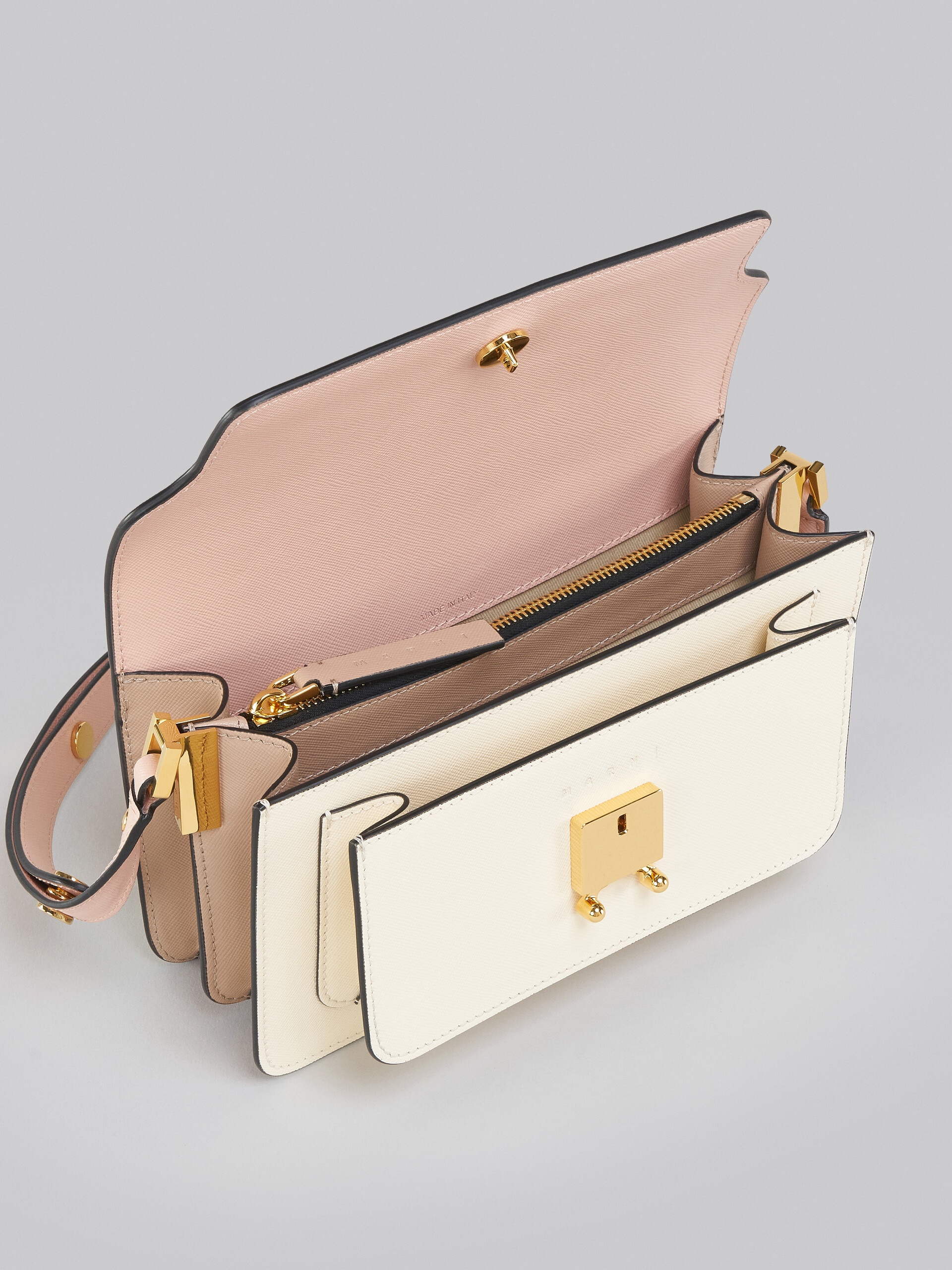 TRUNK BAG E/W IN PINK AND WHITE SAFFIANO LEATHER - 4