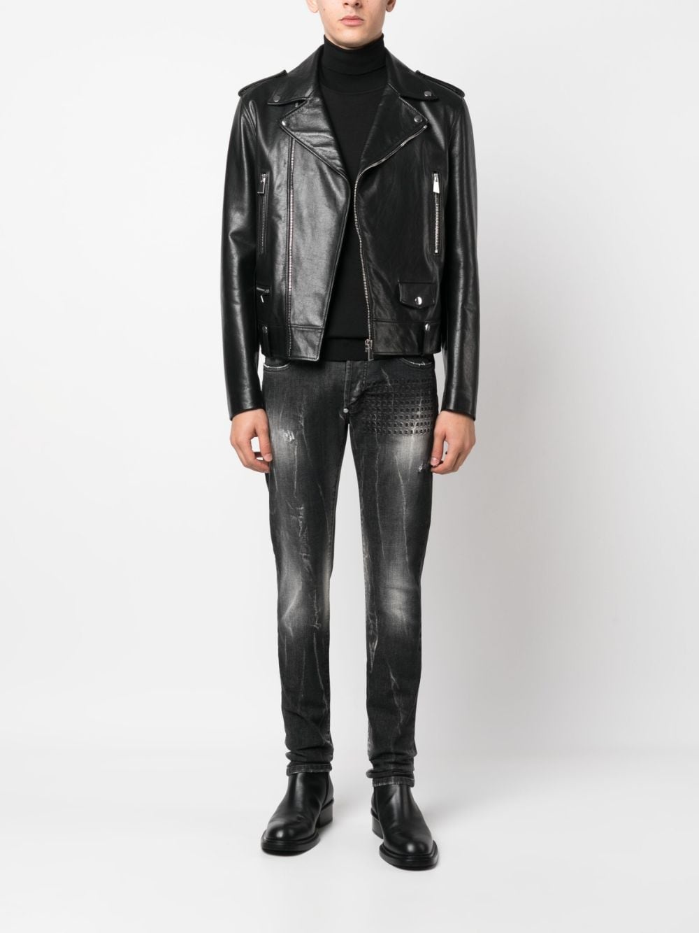 Skull&Bones-embroidered faded jeans - 2