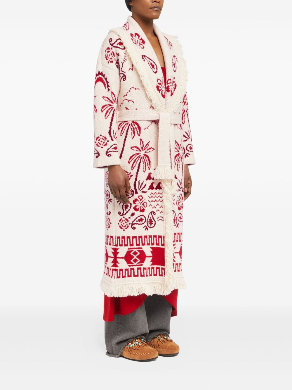 palm-tree pattern fringe coat - 3