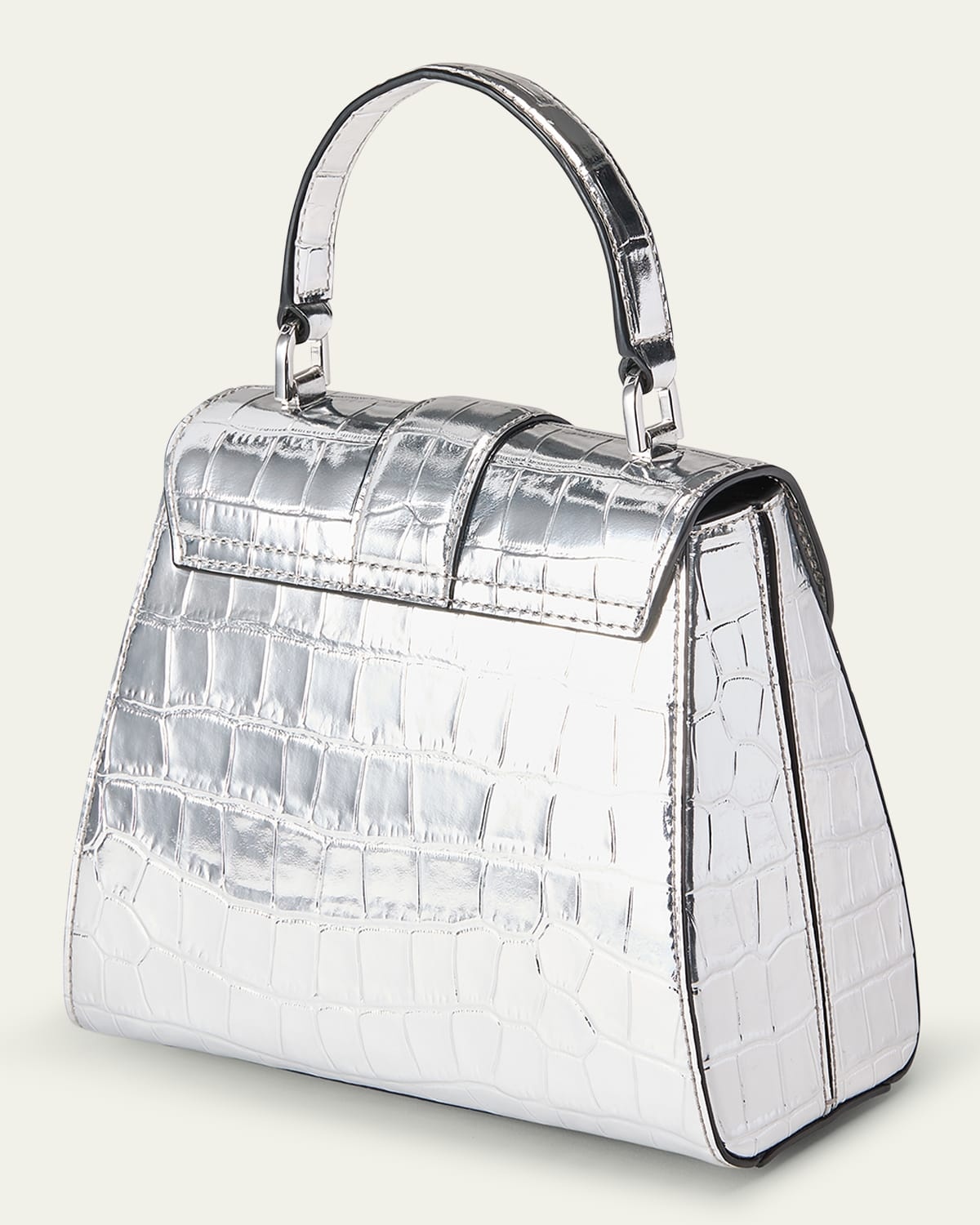 Crest Metallic Croc-Embossed Leather Top-Handle Bag - 4