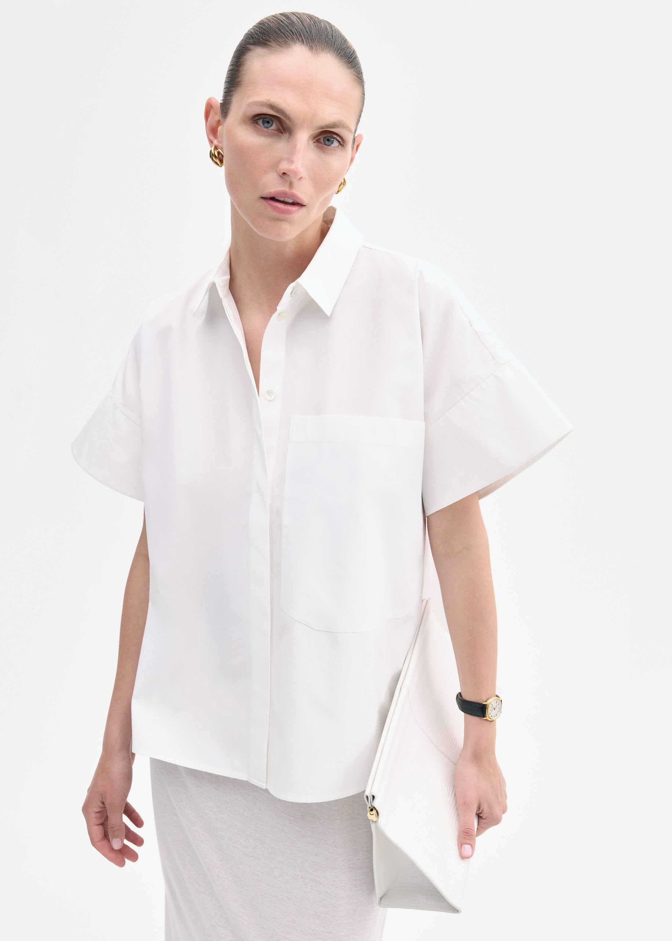 Boxy Short Sleeve Shirt in Cotton Poplin - 2