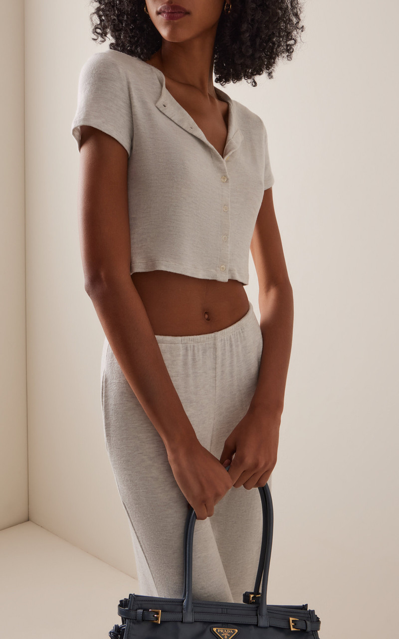 LESET Lauren Cropped Jersey Cardigan off-white outlook