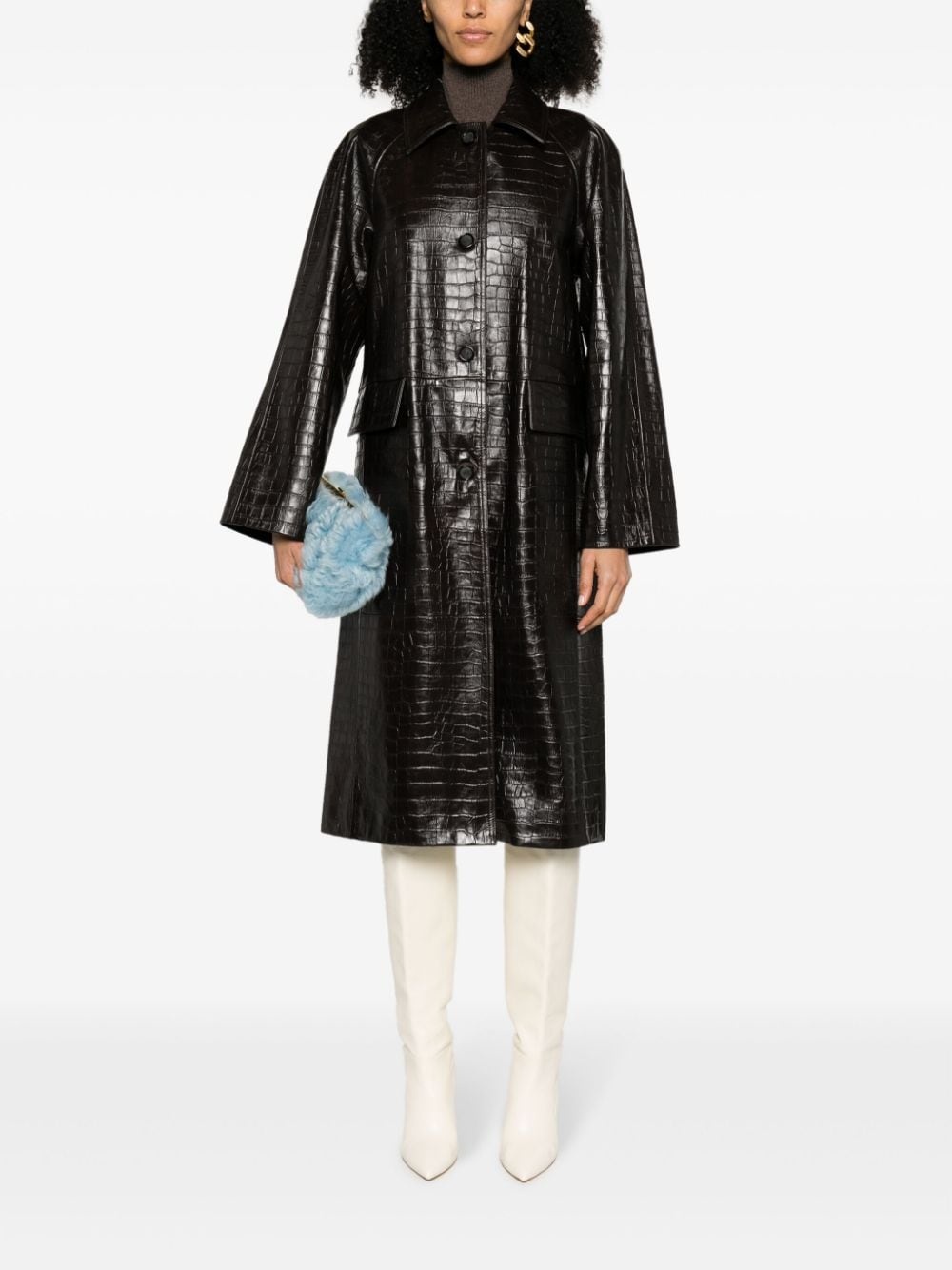 embossed-crocodile leather maxi coat - 2