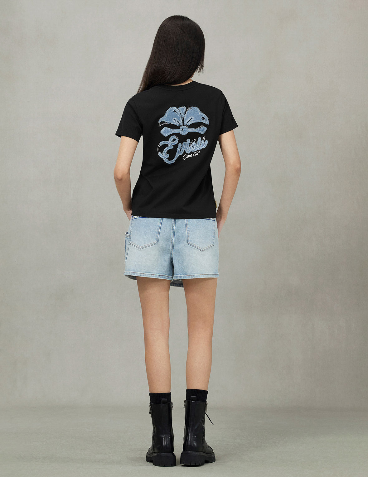 Deconstructed Denim Applique Embroidery Regular Fit T-Shirt - 4
