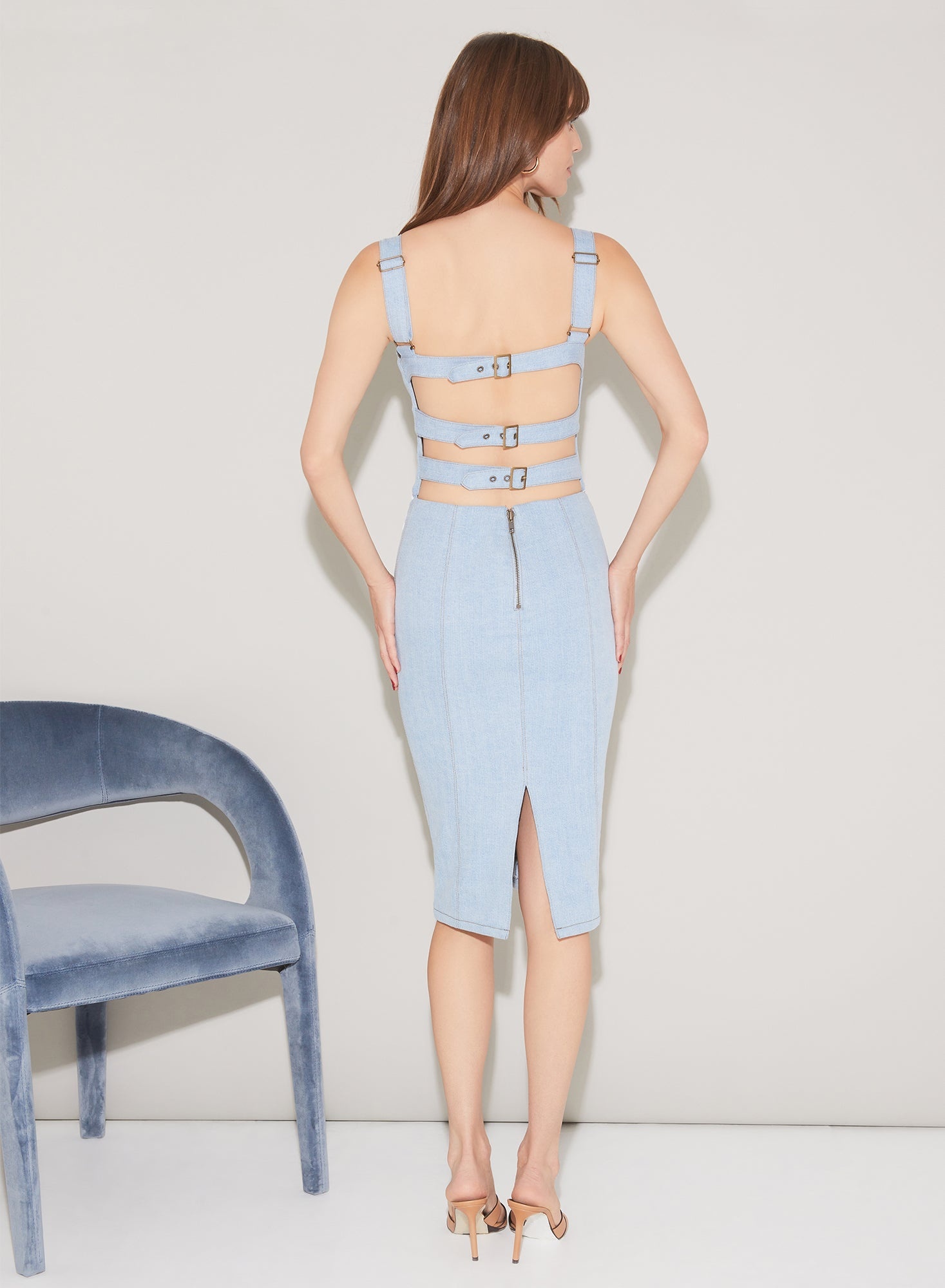 Denim Lace Up Dress - 7
