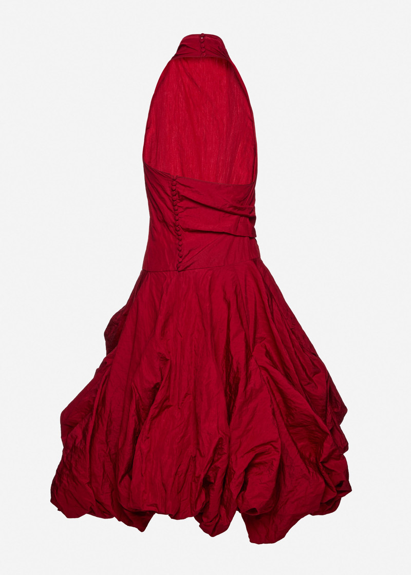 High-neck dress with adjustable skirt in red 2