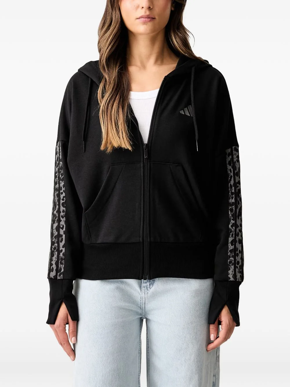 leopard-print-stripe hoodie - 1