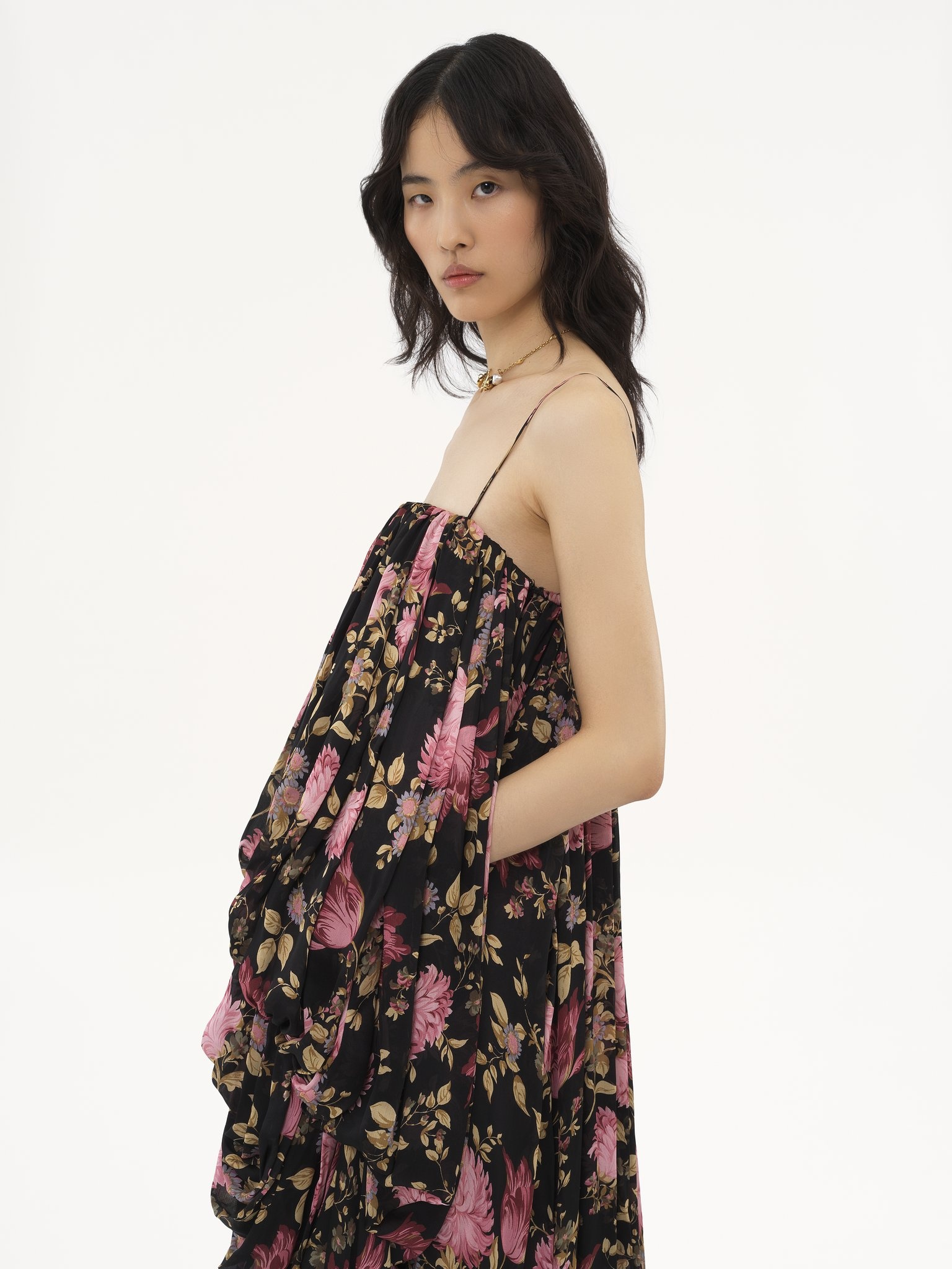 HIGH-LOW SLEEVELESS JUMPSUIT IN SILK CHARMEUSE - 6