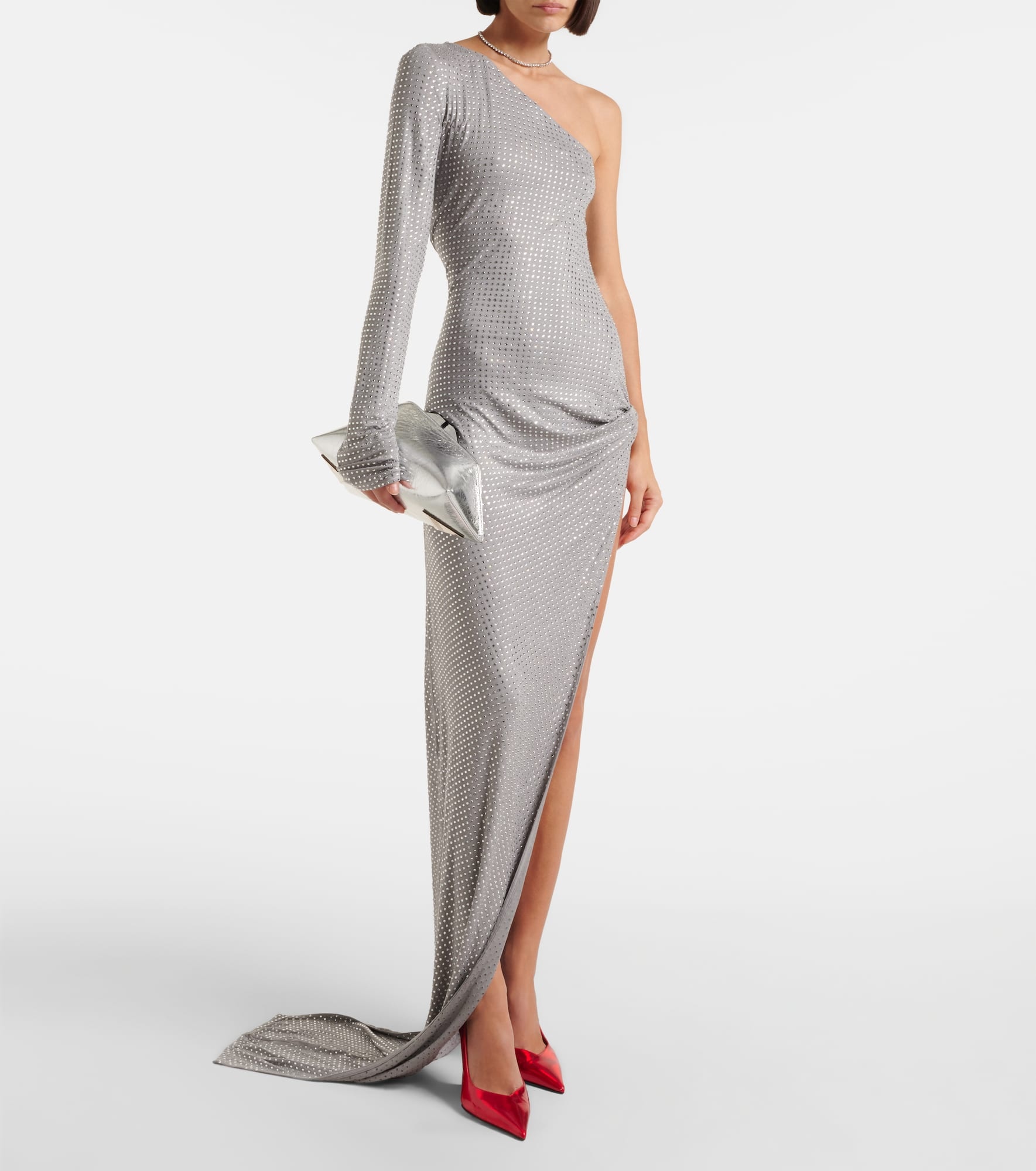 Crystal-embellished one-shoulder gown - 2